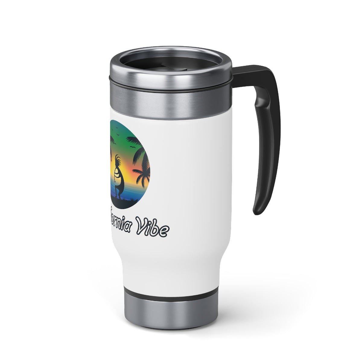 Stainless Steel Travel Mug with Handle, 14oz, California Vibe