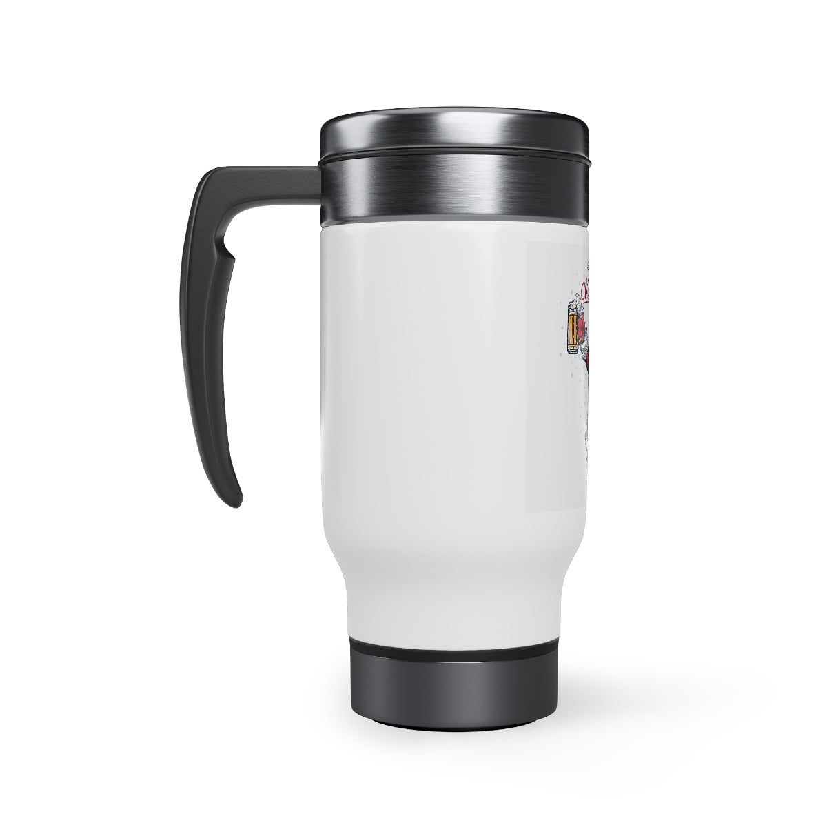 Stainless Steel Travel Mug with Handle, 14oz seasonal Santa toasting