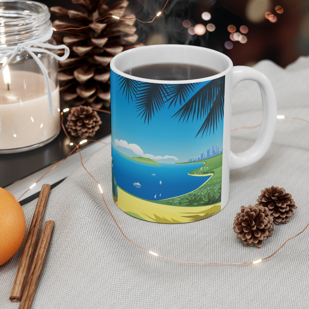 Ceramic Mug 11oz santa surfer