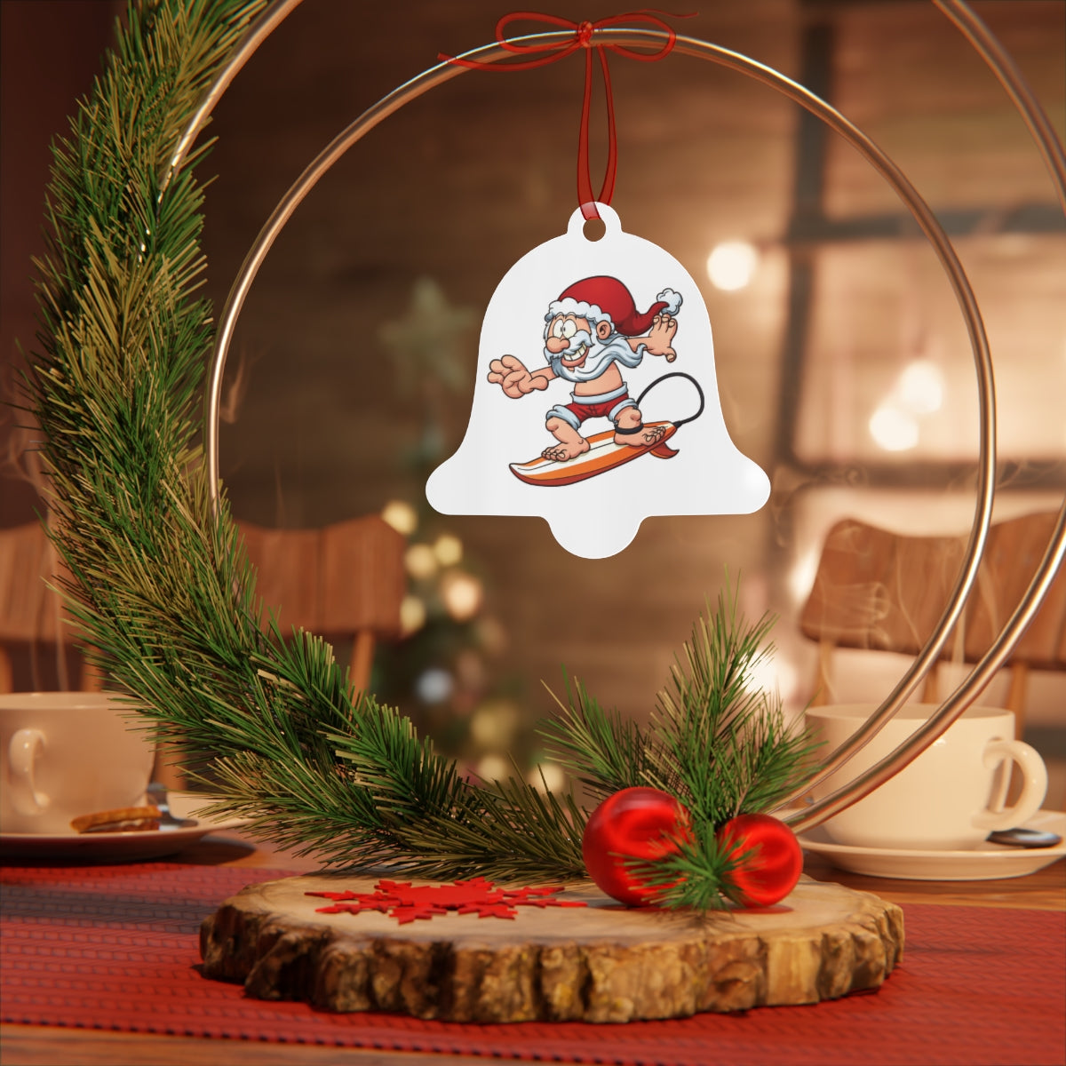 Metal Ornaments, Seasonal Surfing Santa