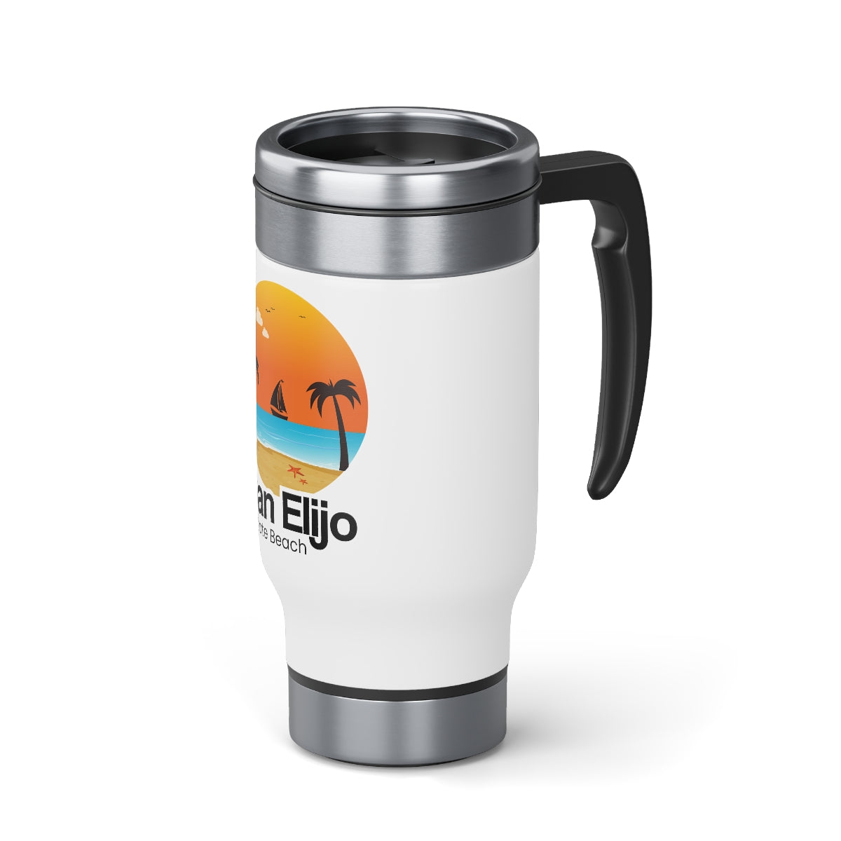 Stainless Steel Travel Mug with Handle, 14oz, San Elijo State Beach