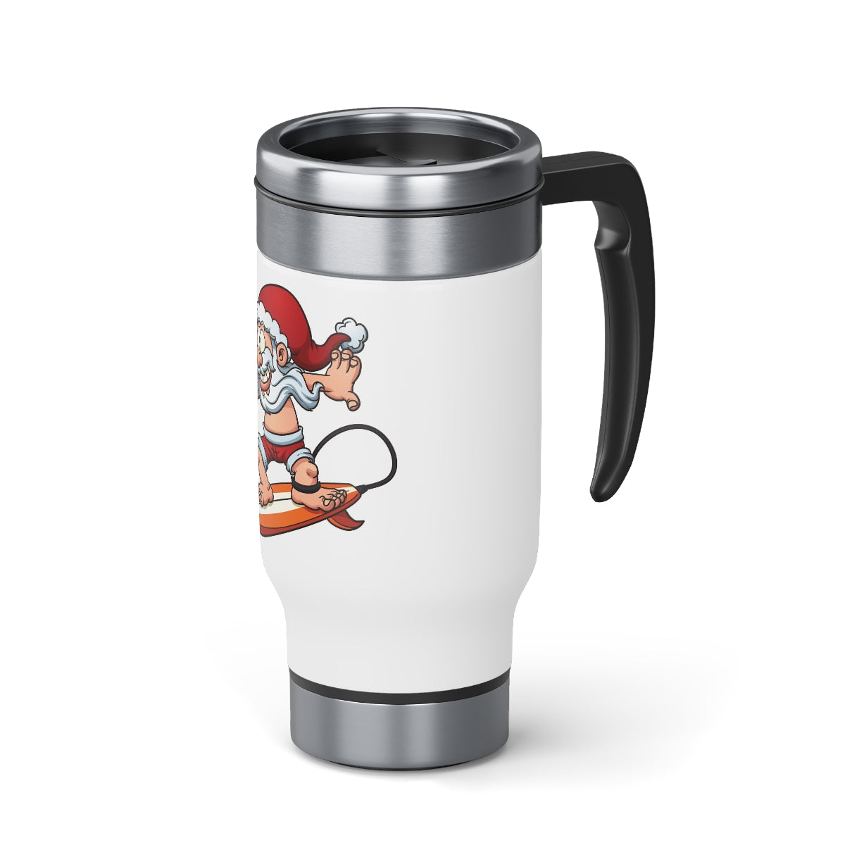 Stainless Steel Travel Mug with Handle, 14oz seasonal surfing Santa