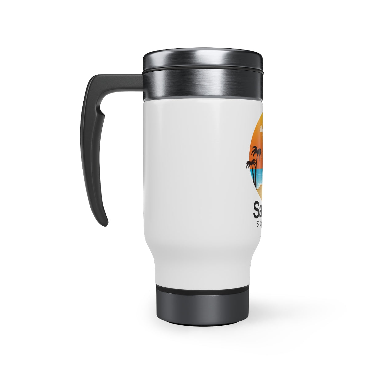 Stainless Steel Travel Mug with Handle, 14oz, San Elijo State Beach