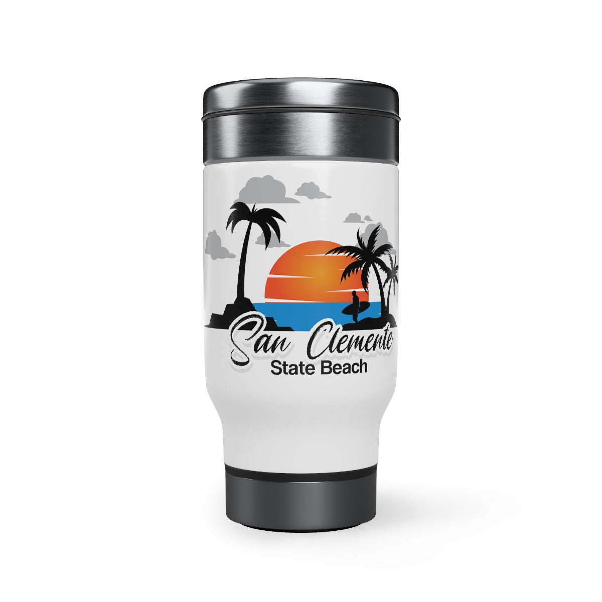 Stainless Steel Travel Mug with Handle, 14oz, San Clemente State Beach