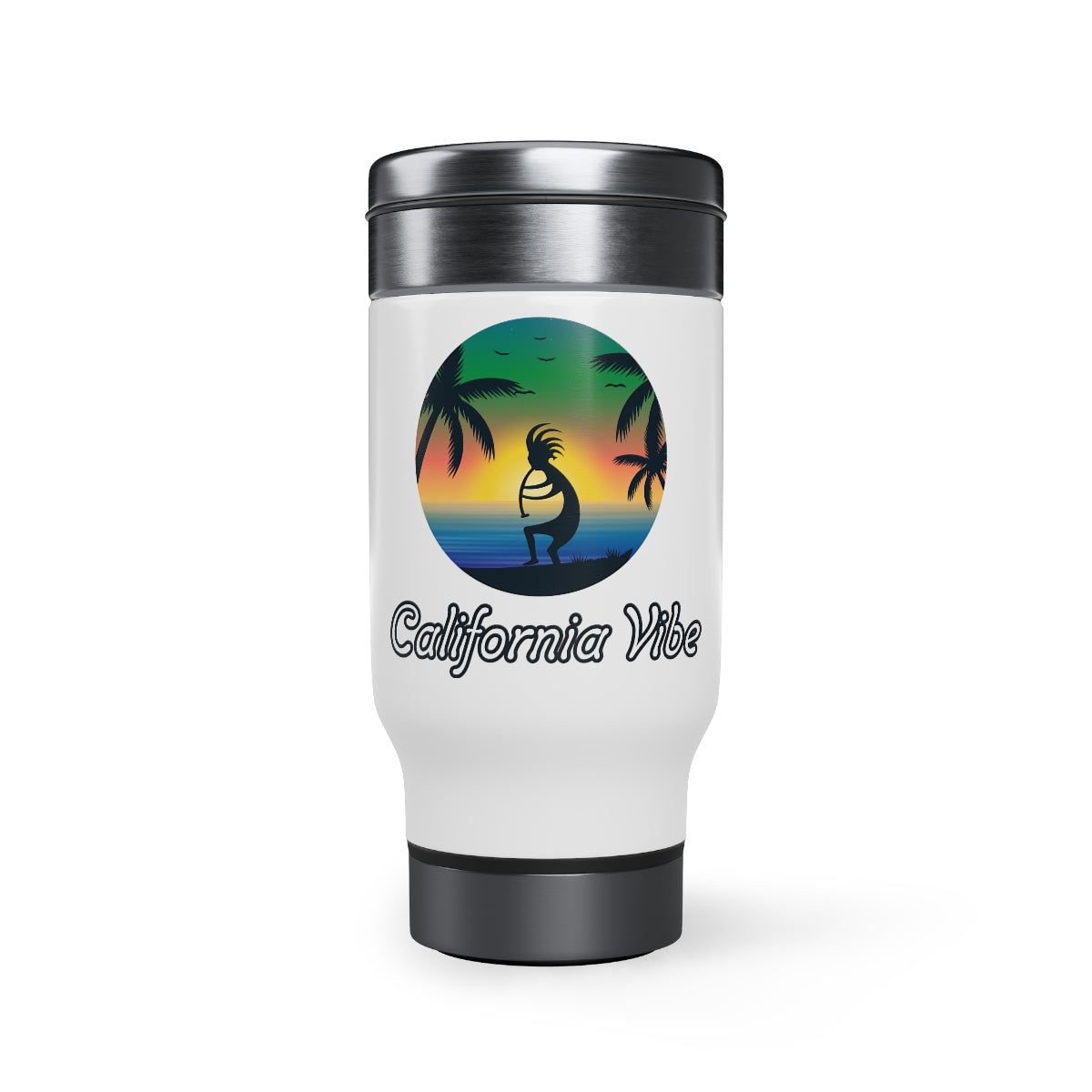 Stainless Steel Travel Mug with Handle, 14oz, California Vibe