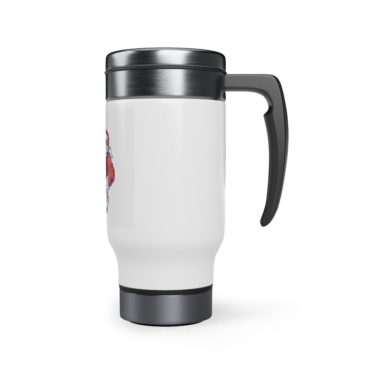 Stainless Steel Travel Mug with Handle, 14oz seasonal Santa toasting