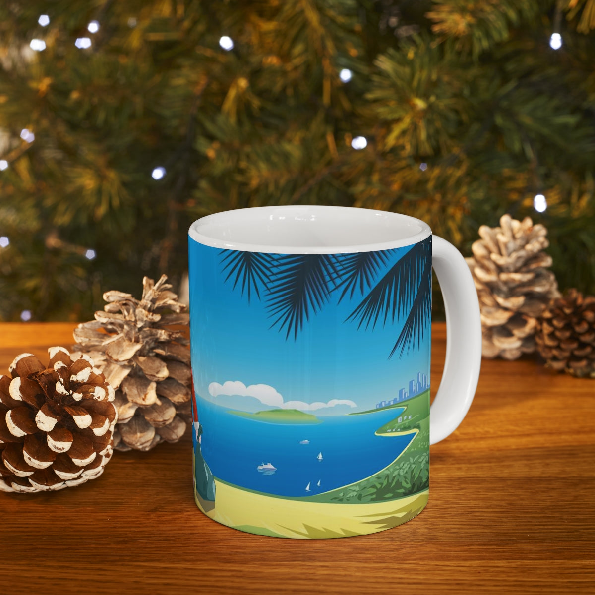 Ceramic Mug 11oz santa surfer