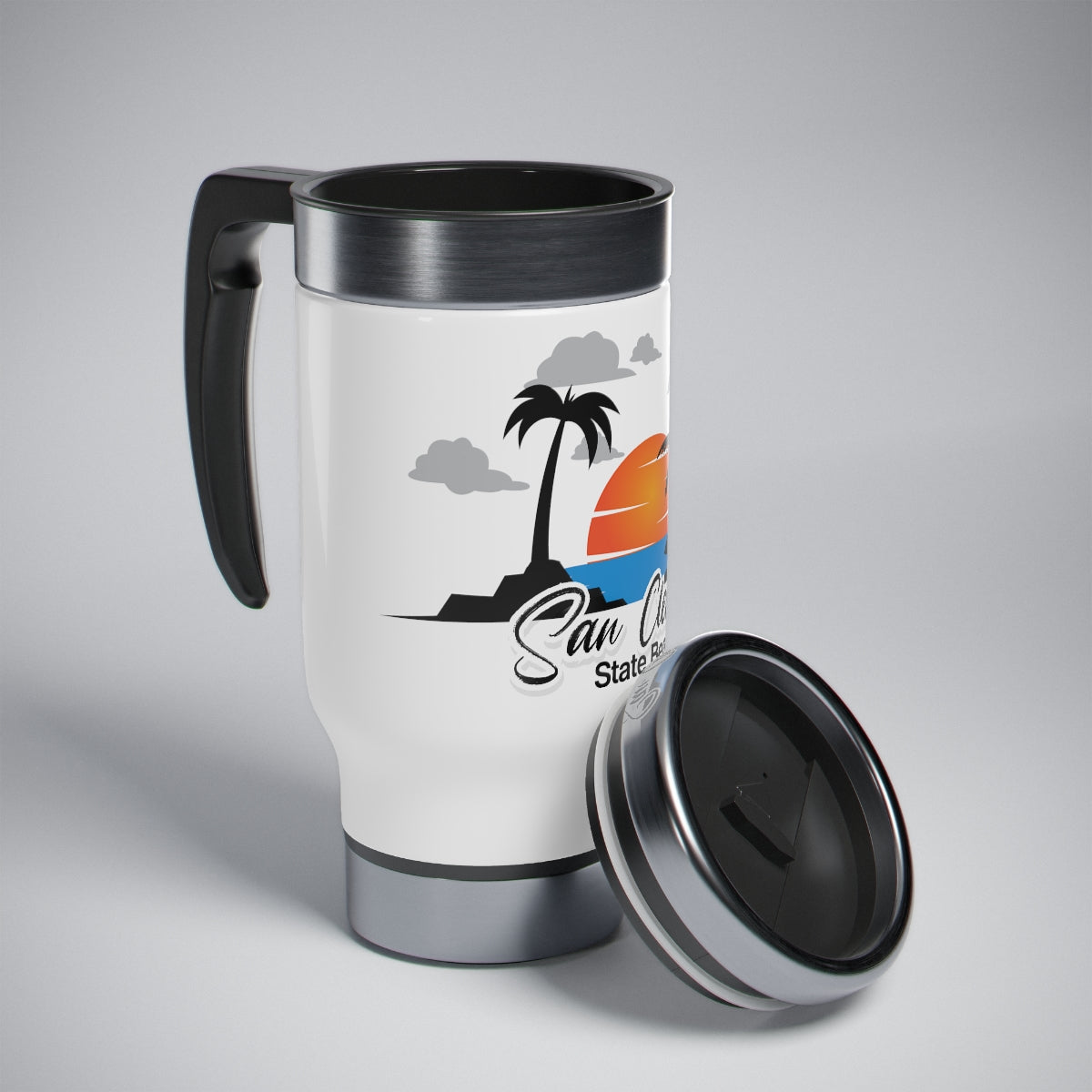 Stainless Steel Travel Mug with Handle, 14oz, San Clemente State Beach