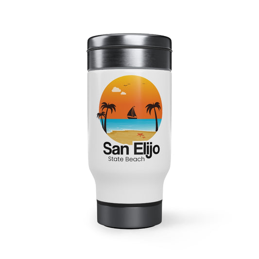 Stainless Steel Travel Mug with Handle, 14oz, San Elijo State Beach