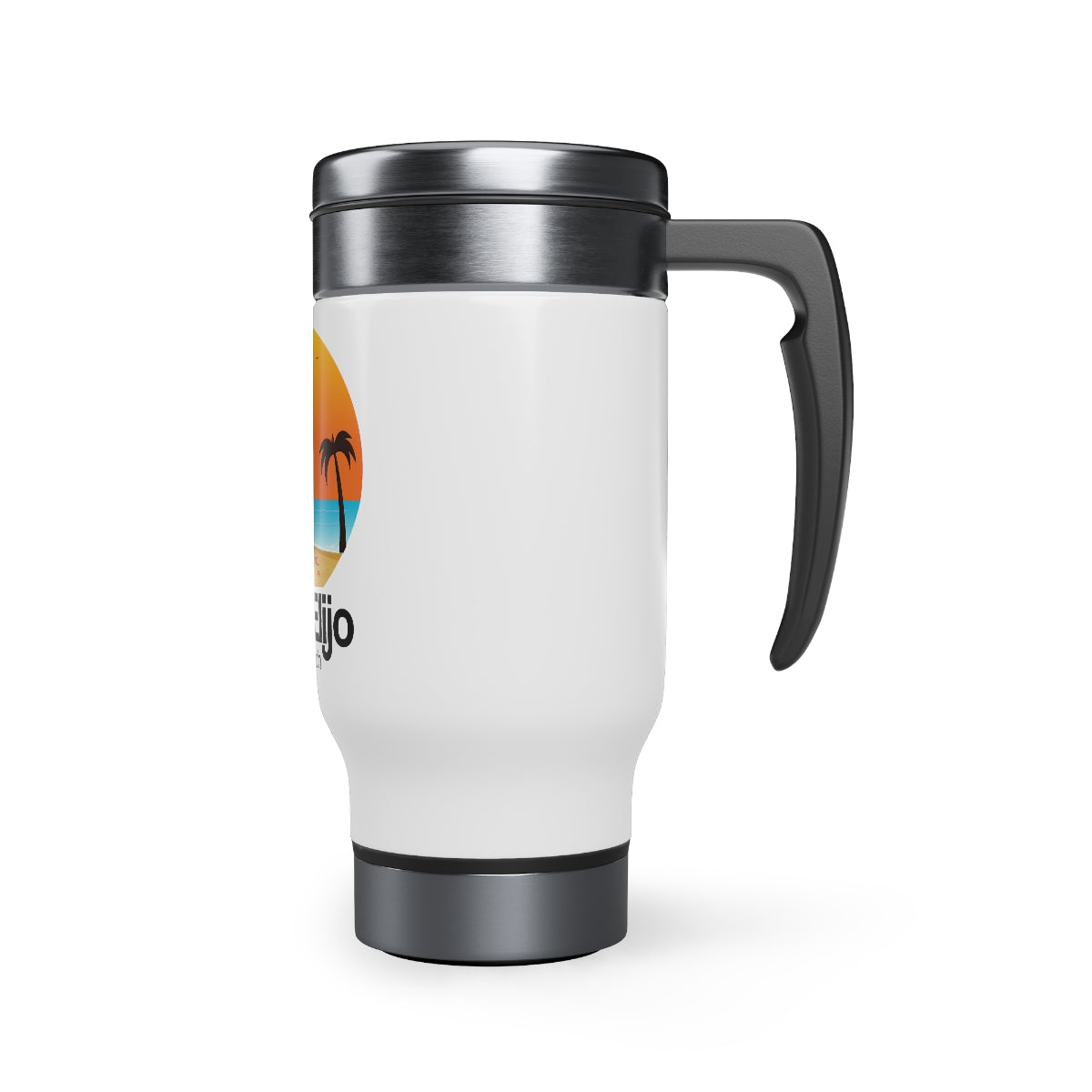 Stainless Steel Travel Mug with Handle, 14oz, San Elijo State Beach